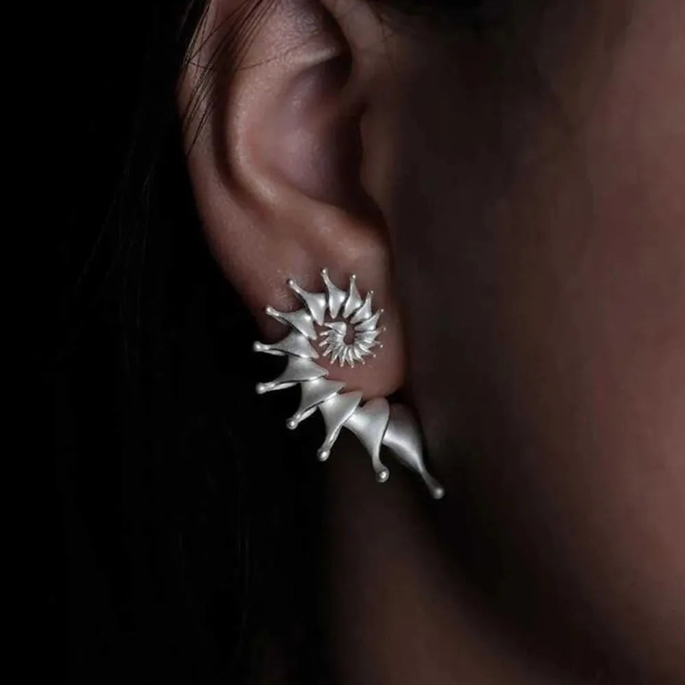 New Gothic Stereo Conch Personality Ancient Silver Stud Earrings for Men Women Hallowmas Punk Jewelry Vacation Accessory Gift