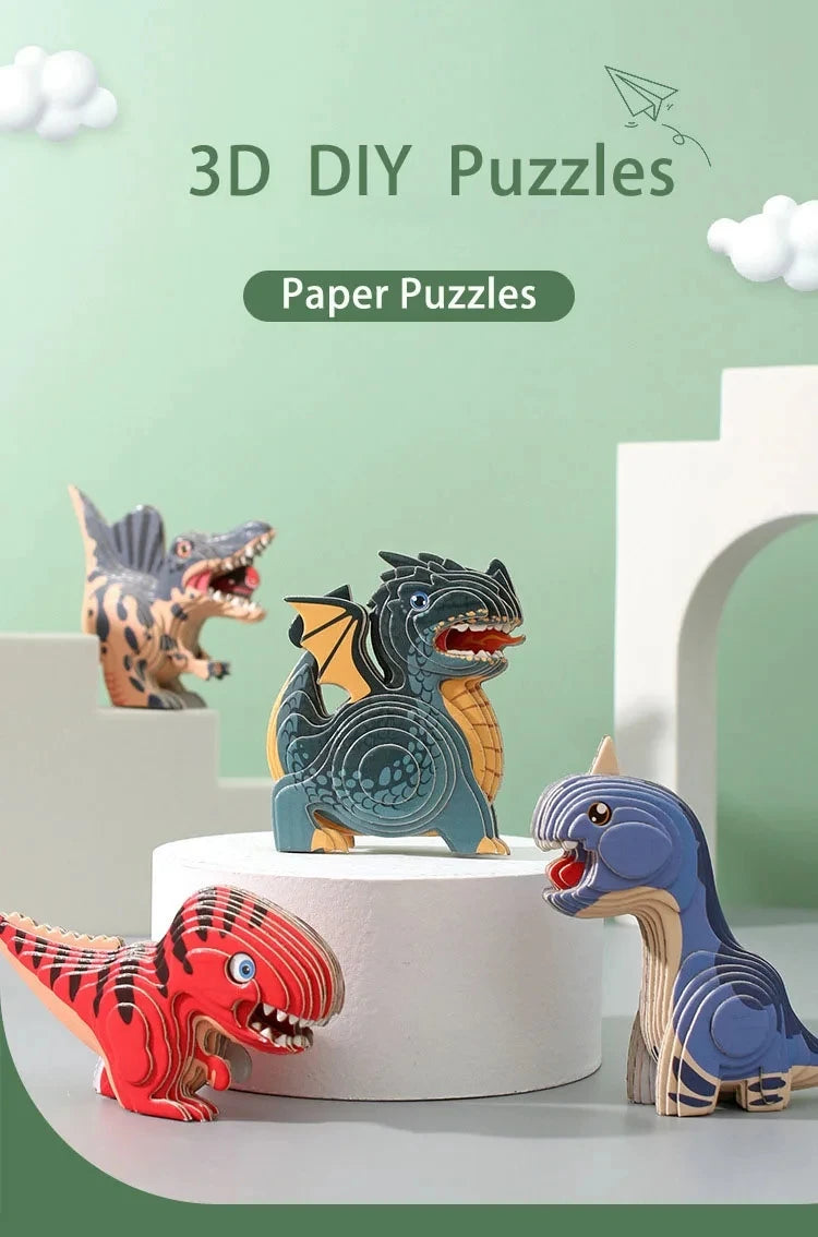 3D Dinosaur Puzzle Paper Animal Model Educational Toy