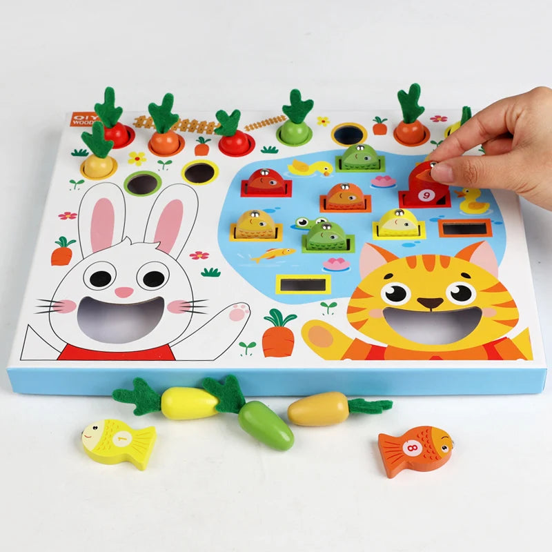 Montessori Toddler Toy – Wooden Carrot Pulling & Fishing Game Set