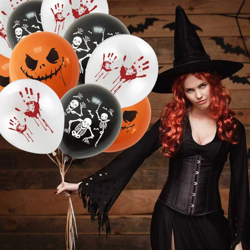 12-30pcs 12 In Latex Balloons 3 Styles Bloody Hand and Skull  Scary Expression Balloons for Halloween Party Decoration Supplies