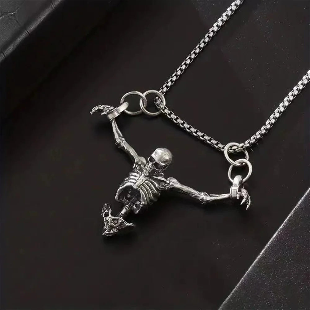 Punk Skull Necklace Captivity Skull Pendant Bicycle Rock Jewelry Gift For Men And Women Zinc No Gems