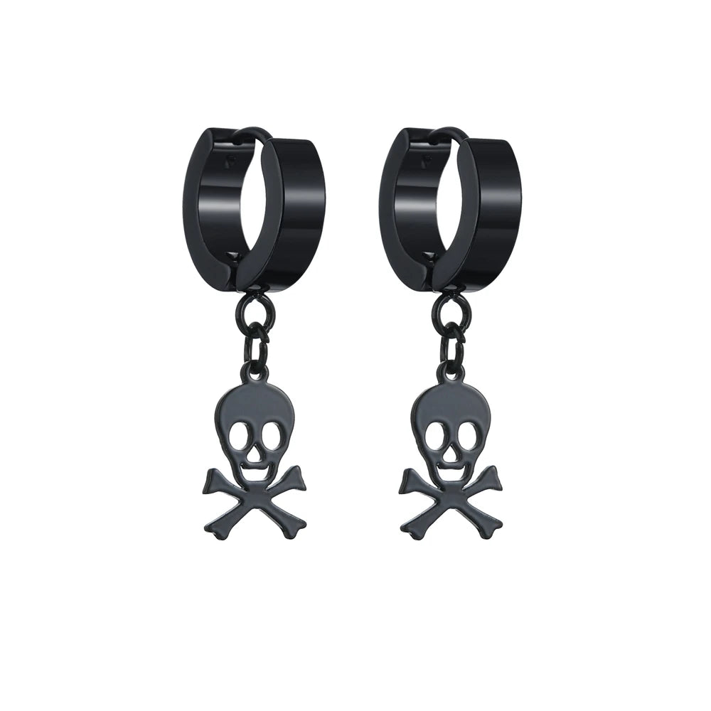 Design Stainless Steel Skull Drop Earrings For Women Men Fashion Gothic Street Hip Hop Ear Jewelry Pendant Cool Stud Earrings