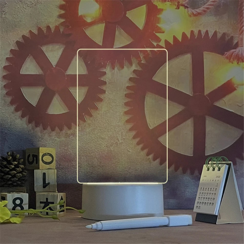 Acrylic Message Board Night Light – USB LED Writeable Memo Board