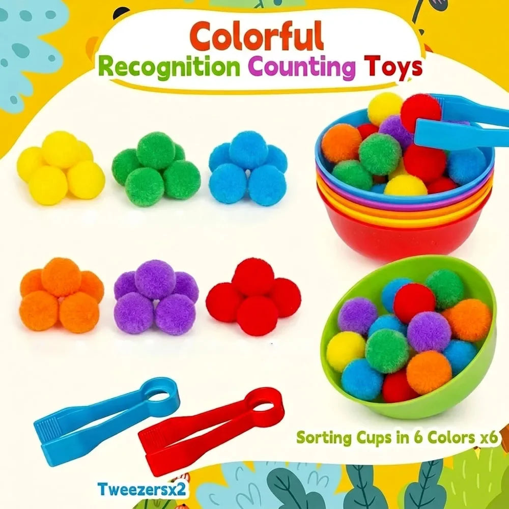 Color Sorting Counting Toy – Rainbow Bowls & Tweezers Learning Set