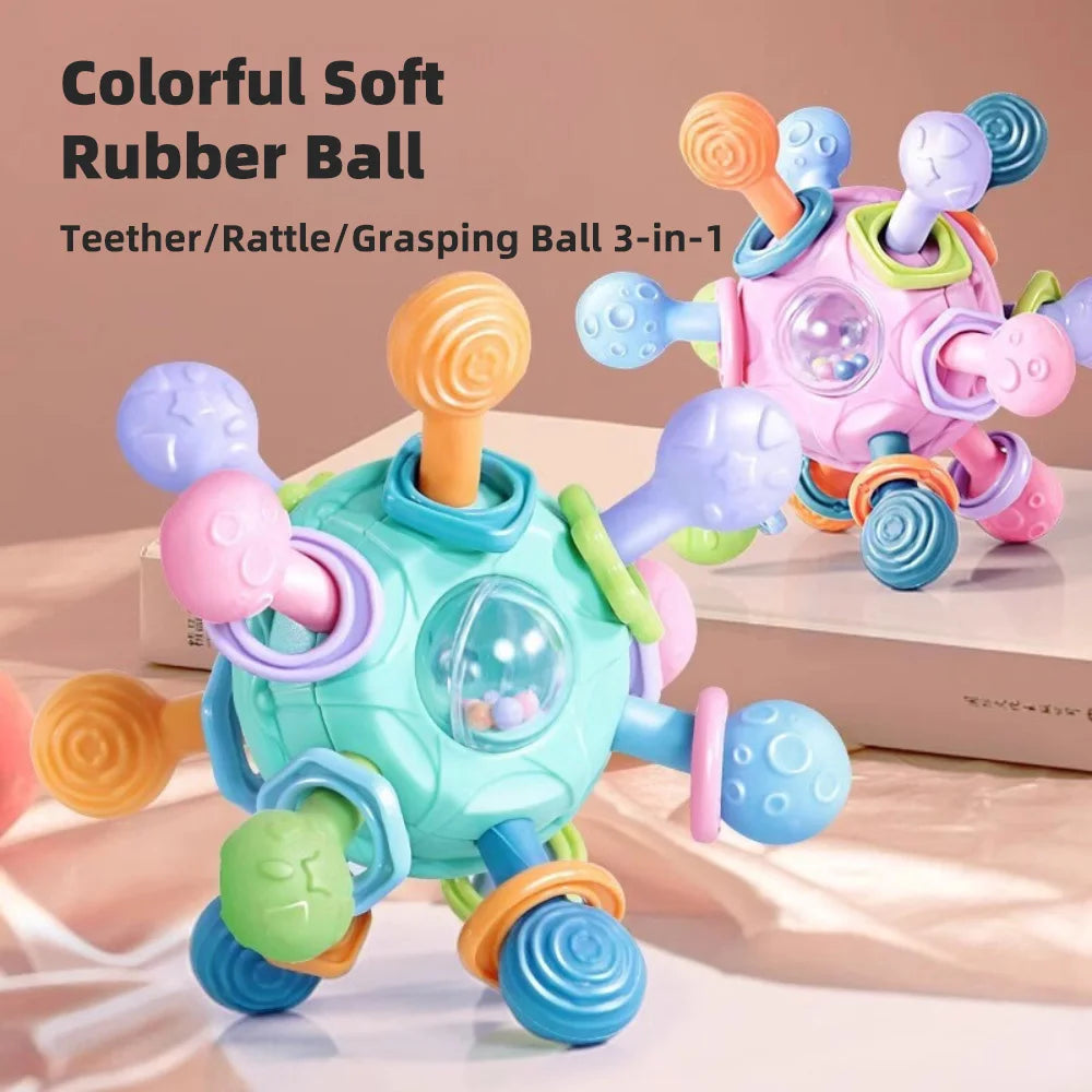 Baby Grasping Ball – 3-in-1 Silicone Teether & Rattle Toy