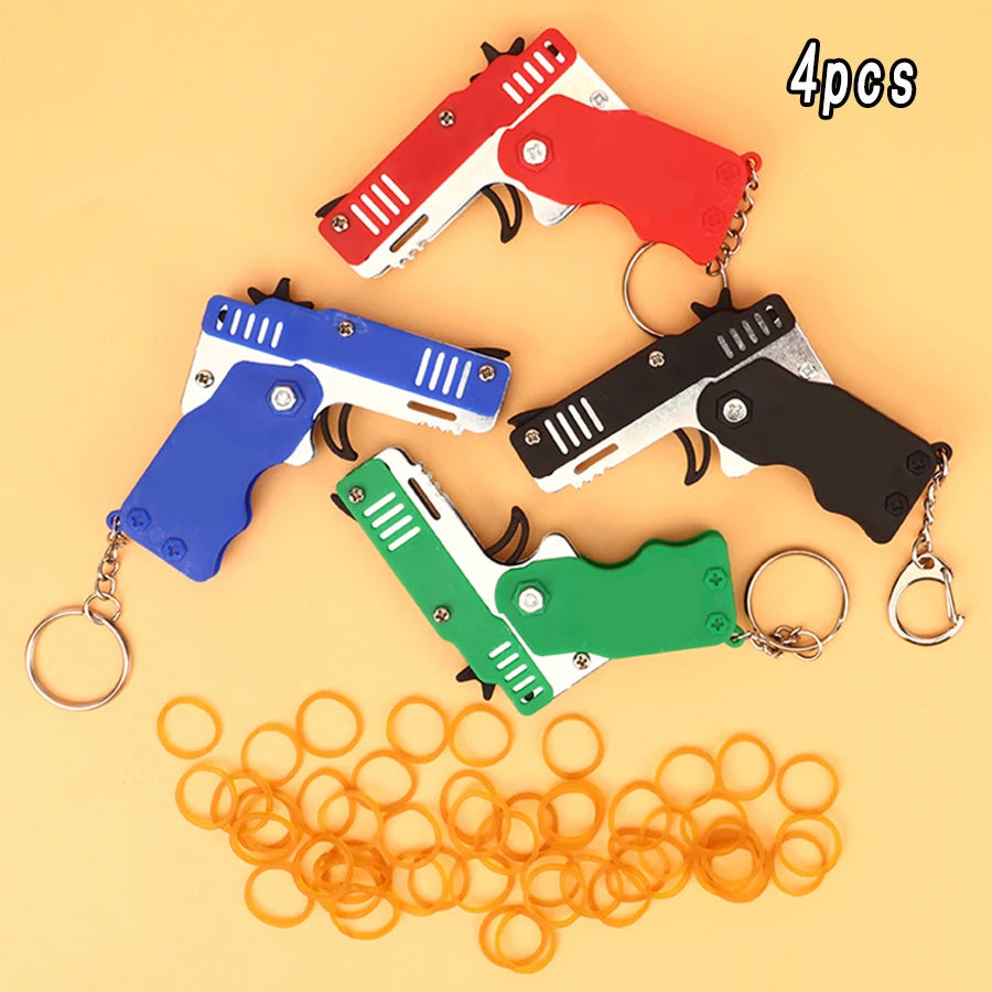 Rubber Band Launcher Toy – Mini Folding Keychain with 60 Bands