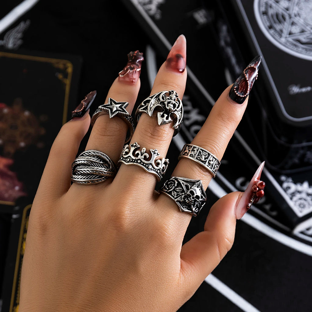 Gothic Skull Rings 6-Piece Set