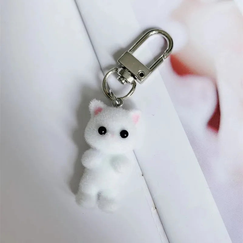 Cat Keychain, Cute Flocked 3D Cat Bag Charm for Phone and Car Keys