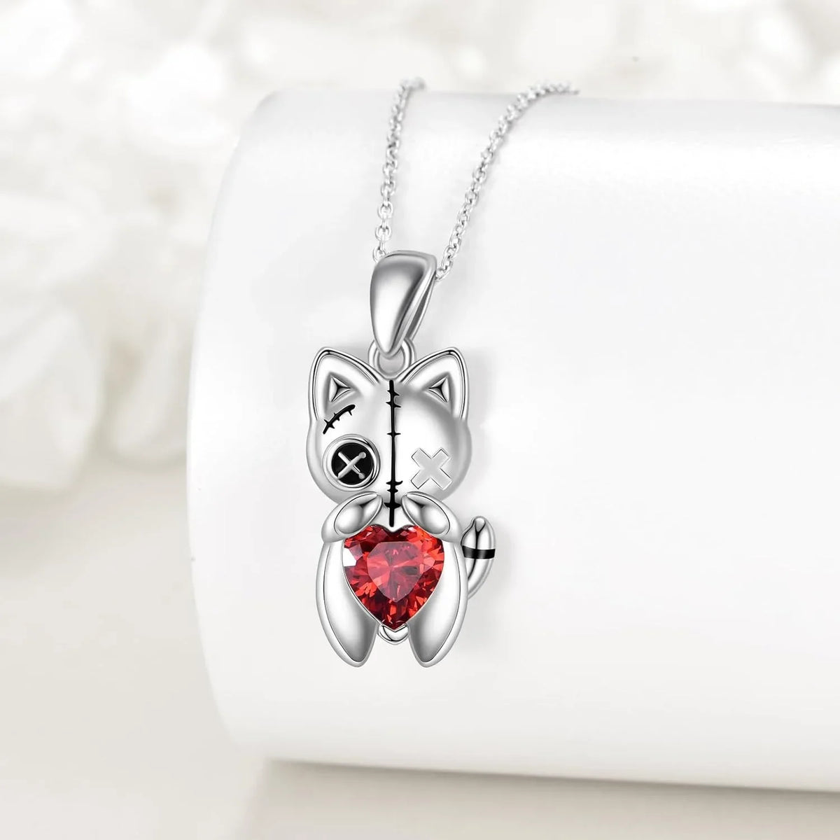 Cat Voodoo Doll Necklace for Women Red Heart Halloween Jewelry