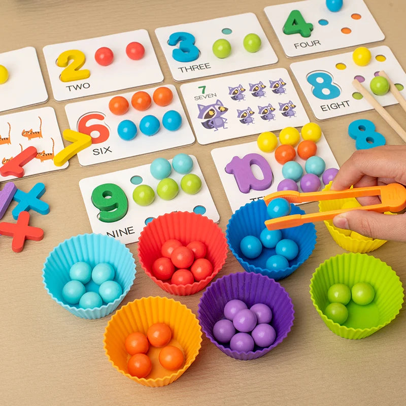 Color Sorting Toy – Montessori Wooden Bead Matching & Fine Motor Set