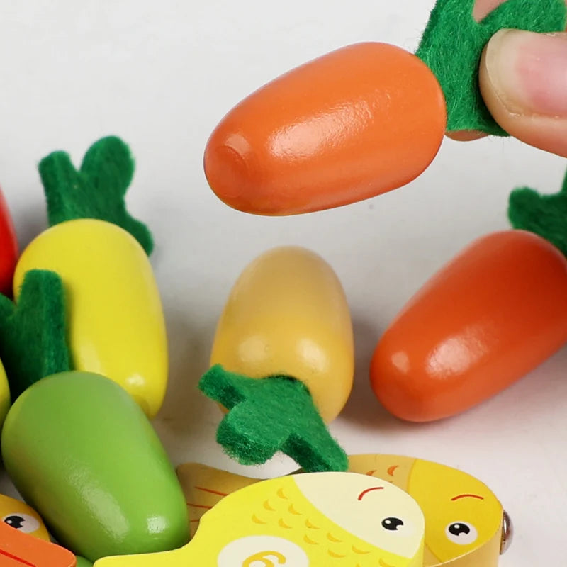 Montessori Toddler Toy – Wooden Carrot Pulling & Fishing Game Set