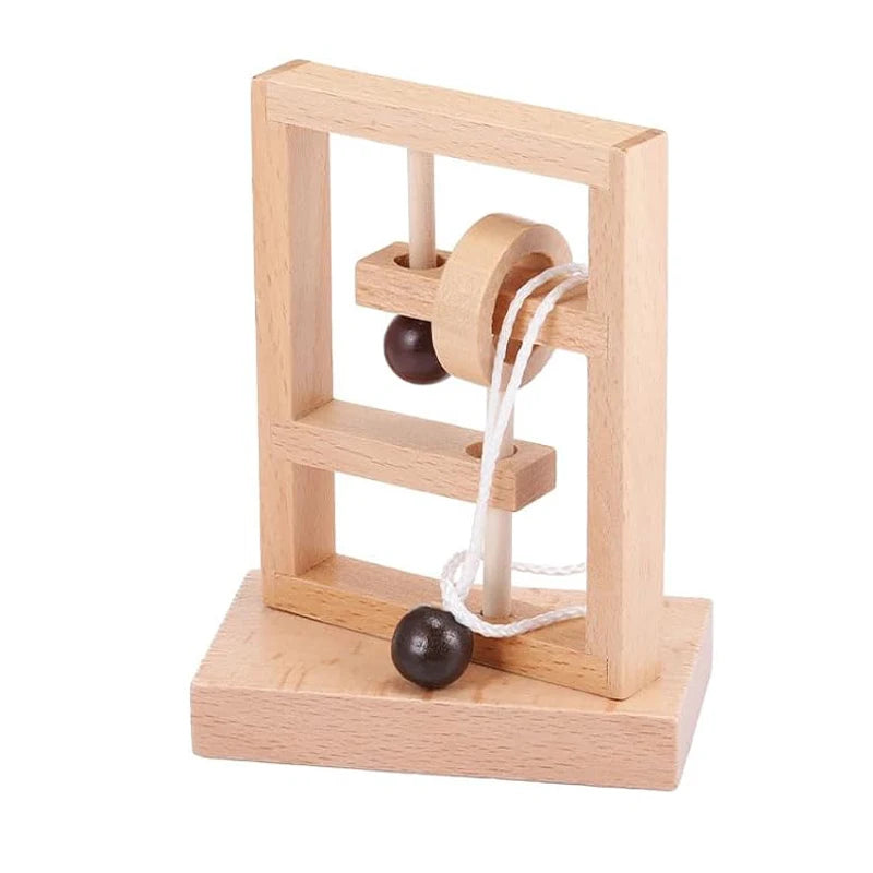 Wooden Brain Teaser Puzzle Rope Ring 3D Logic Challenge Toy