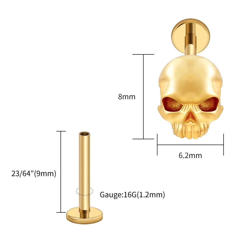 Right Grand ASTM F136 Titanium Skull Tragus Piercing 16G Skeleton Cartilage Helix Stud Earring Gothic Halloween Jewelry
