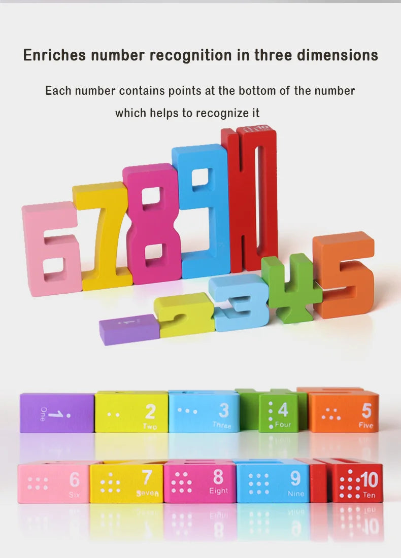 Wooden Number Blocks, Montessori Counting & Stacking Toy
