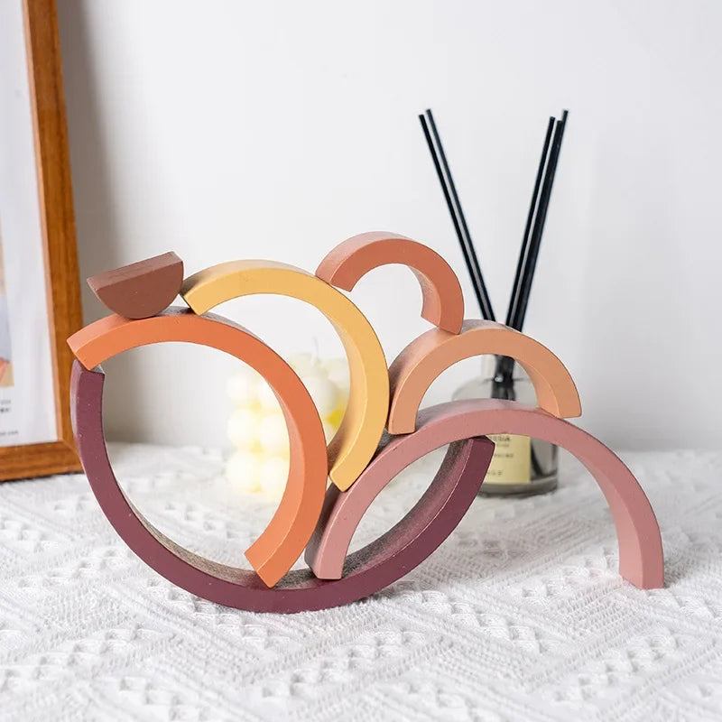 Rainbow Wooden Building Blocks Stacking Toy for Kids