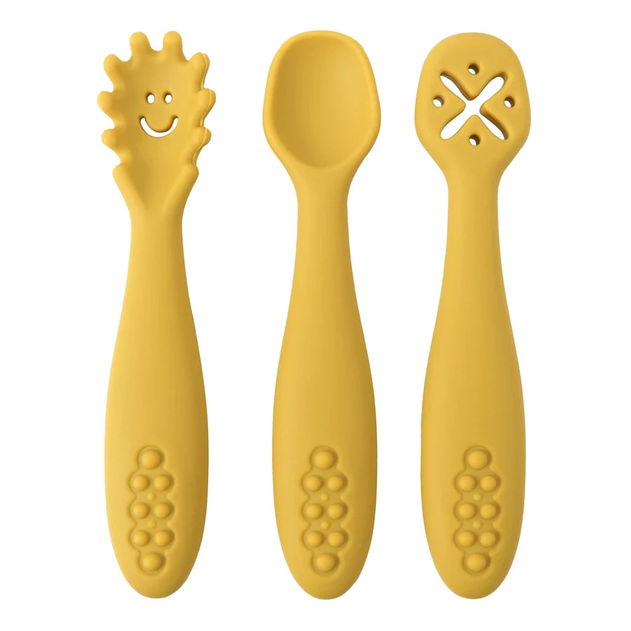 Baby Feeding Spoons – 3PC Silicone Toddler Weaning Utensil Set