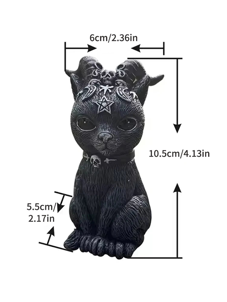 Black Cat Halloween Figurine, Resin Witch Cat Statue for Home Decor