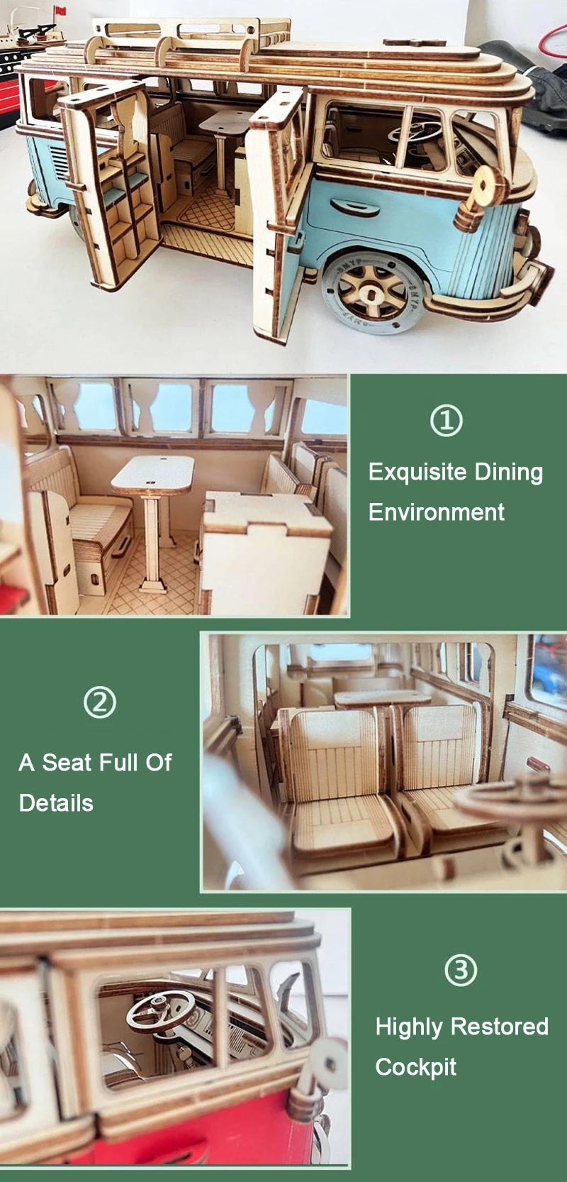 3D Wooden Puzzle Retro Campervan DIY Model Building Toy