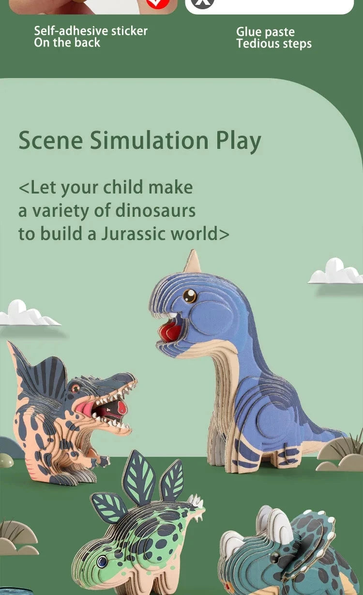 3D Dinosaur Puzzle Paper Animal Model Educational Toy
