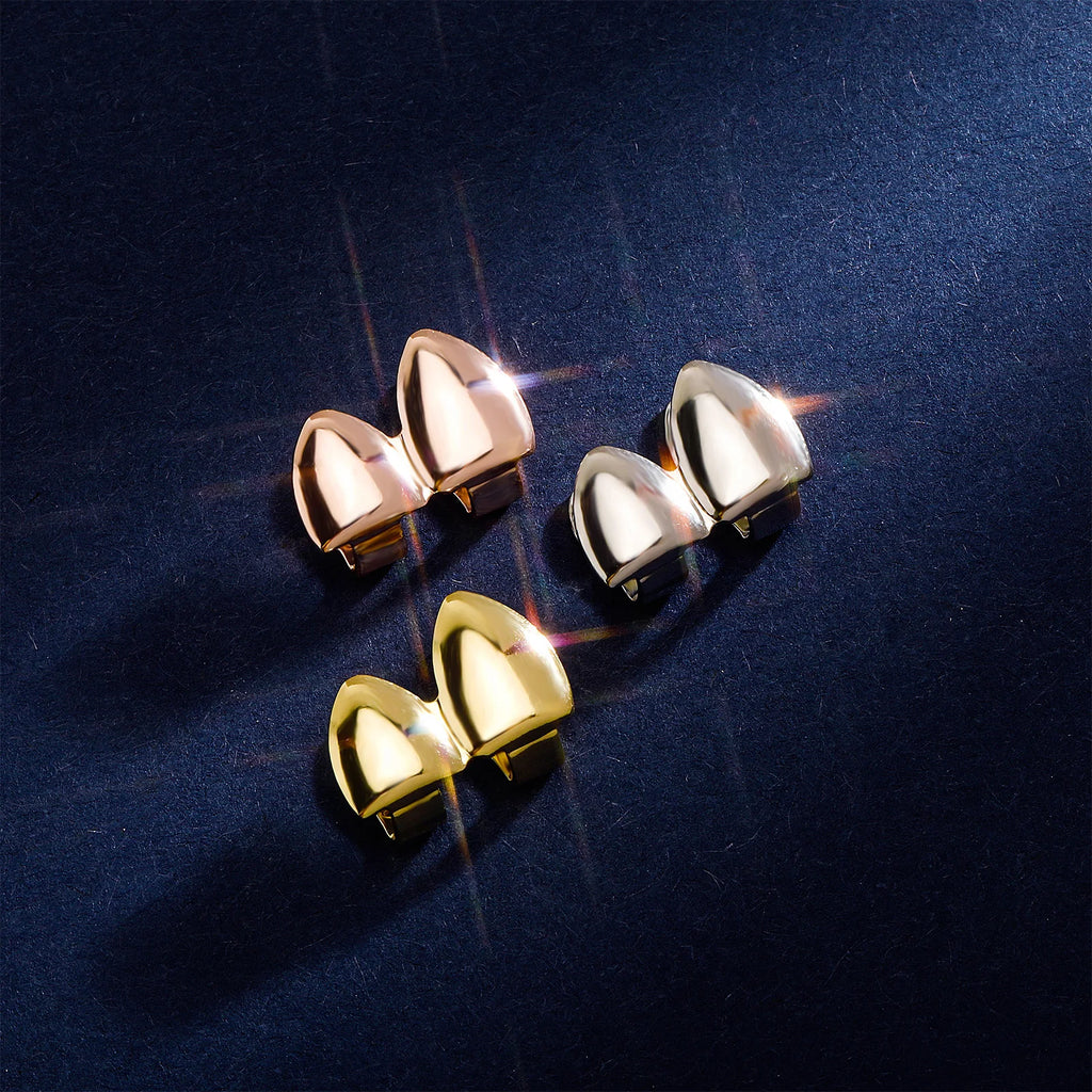 Gold Grillz Double Glossy Tooth Caps Dental Grills Halloween