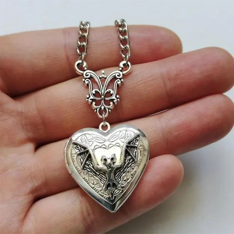 Stainless Steel Heart Necklace Silver Punk Pendant for Men & Women