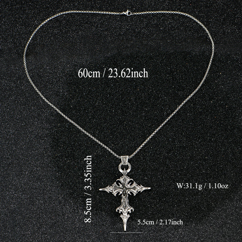 Gothic Cross Pendant Necklace Retro Skull Design