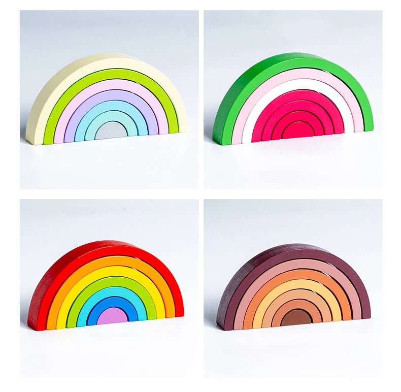 Rainbow Wooden Building Blocks Stacking Toy for Kids