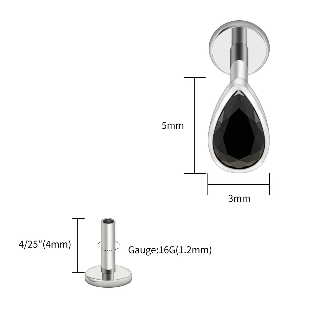 Titanium Labret Stud Teardrop Garnet CZ Cartilage Earring