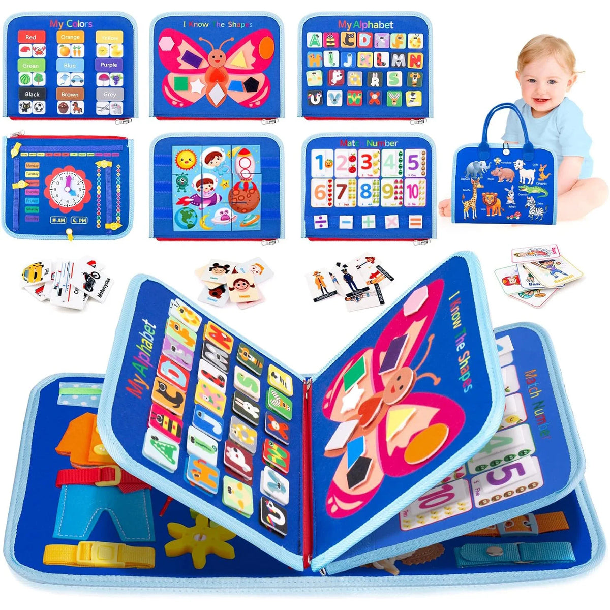 Montessori Busy Board 7-in-1 Toddler Sensory Activity Toy