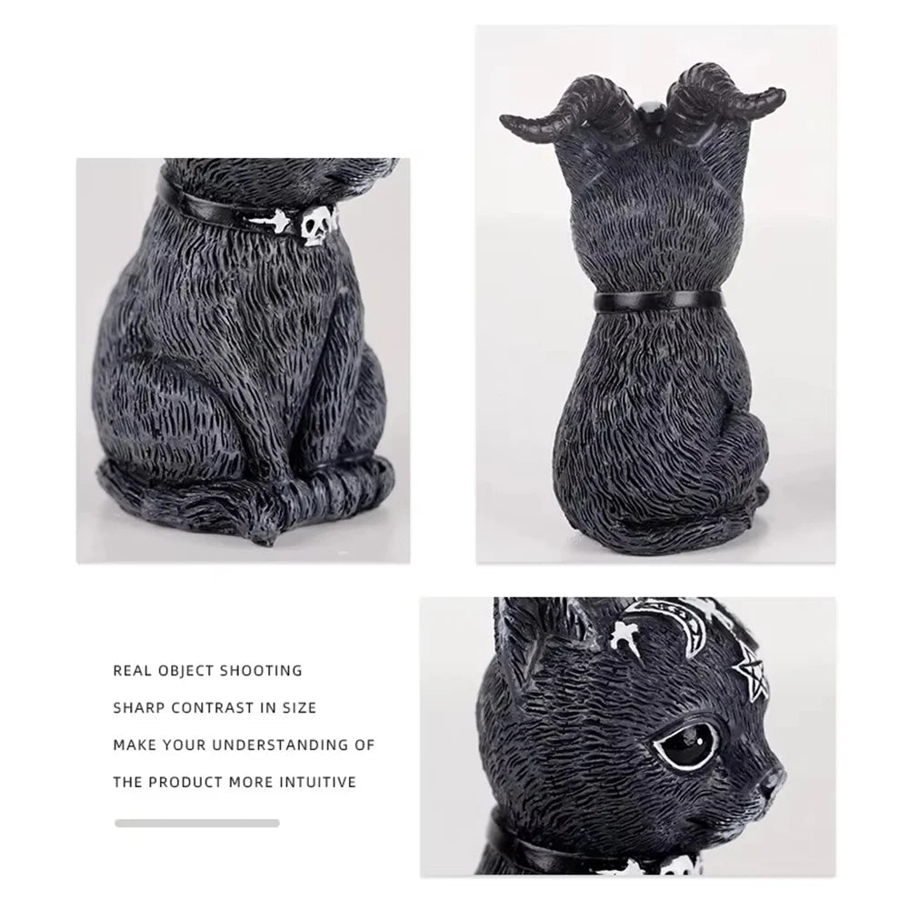 Black Cat Halloween Figurine, Resin Witch Cat Statue for Home Decor