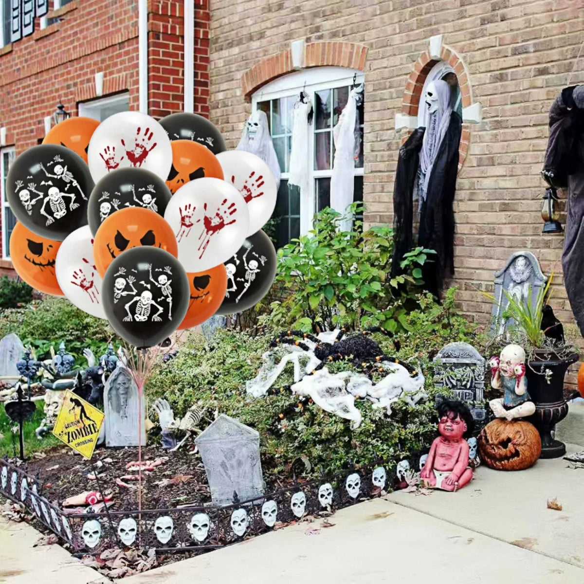 12-30pcs 12 In Latex Balloons 3 Styles Bloody Hand and Skull  Scary Expression Balloons for Halloween Party Decoration Supplies