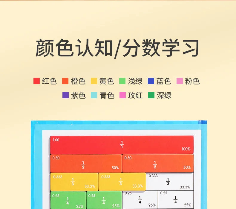 Magnetic Fraction Book Wooden Montessori Math Learning Toy for Kids