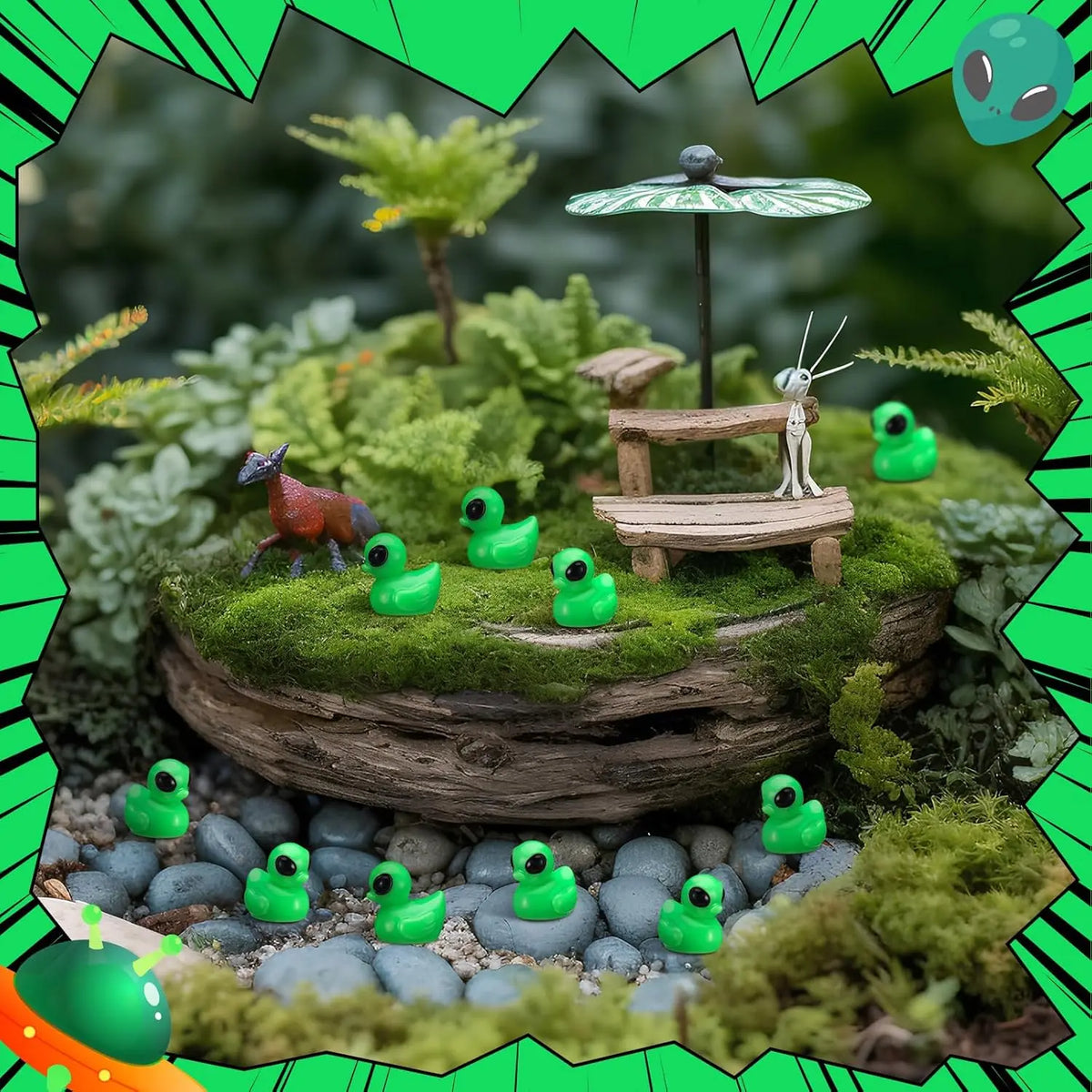 Mini Alien Duck Figurines 50PCS Green Resin Collectible Decor
