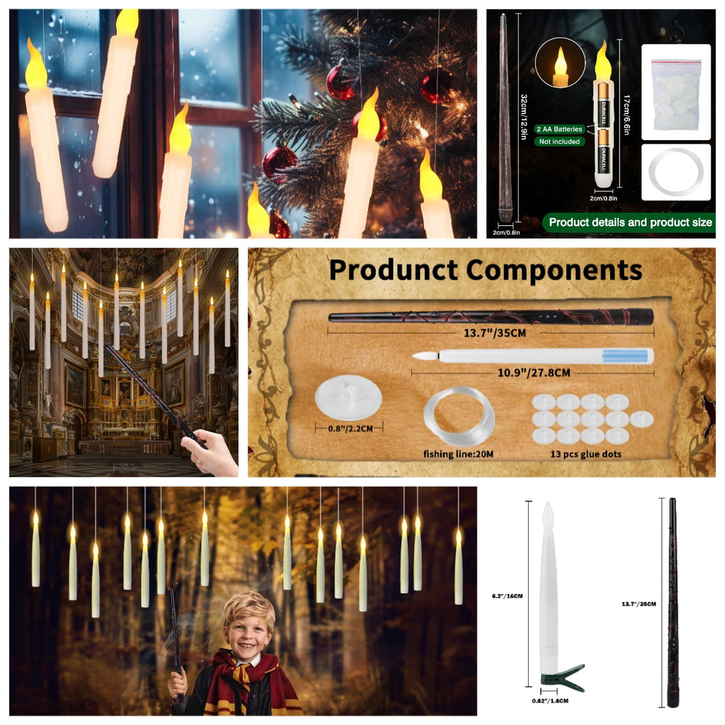 LED Floating Candles with Magic Wand for Halloween Decor
