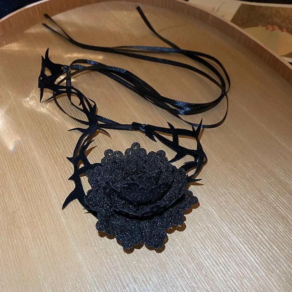 Gothic Rose Choker Lace Thorn Necklace for Halloween Parties