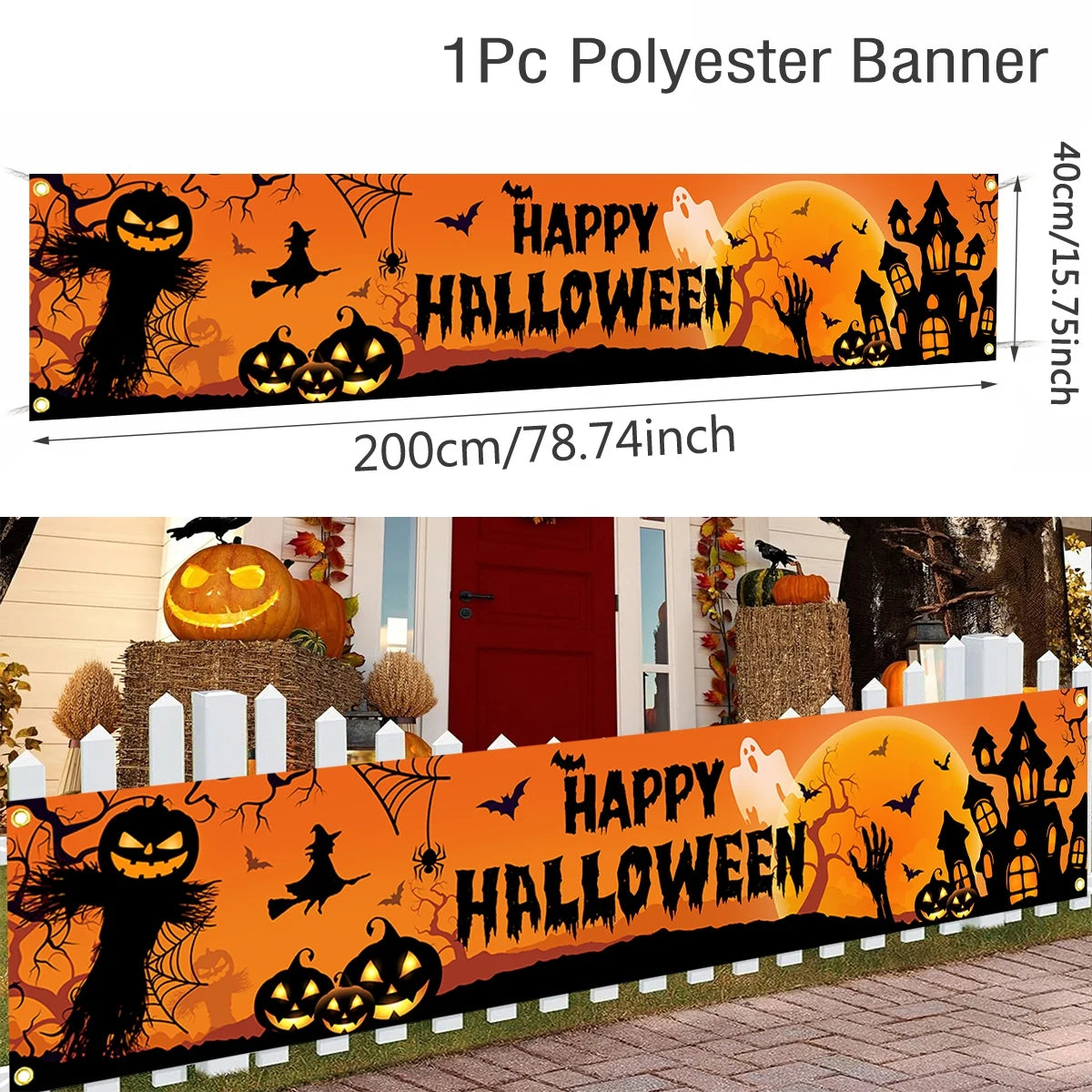 Halloween Outdoor Banner, Happy Halloween Pumpkin Party Decoration