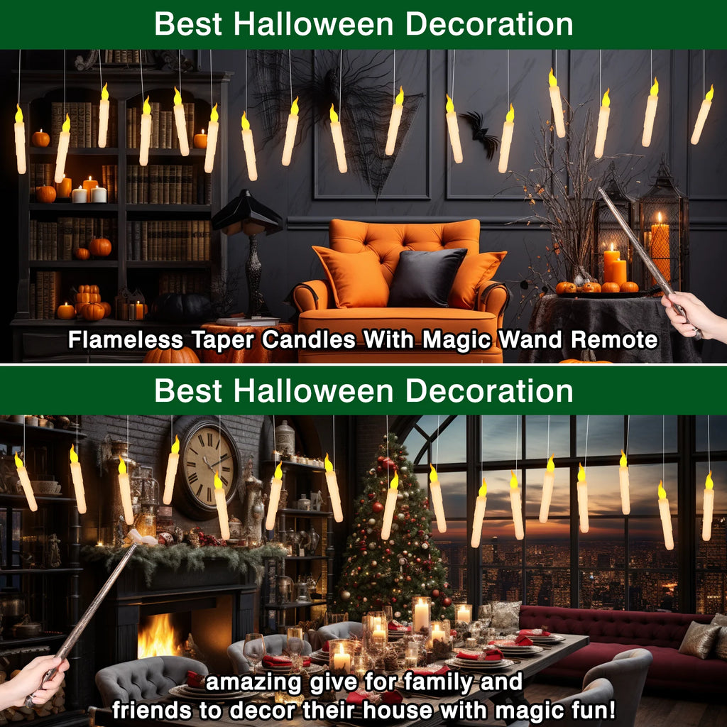 LED Floating Candles with Magic Wand for Halloween Decor