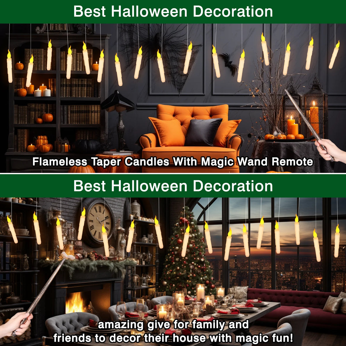 LED Floating Candles with Magic Wand for Halloween Decor