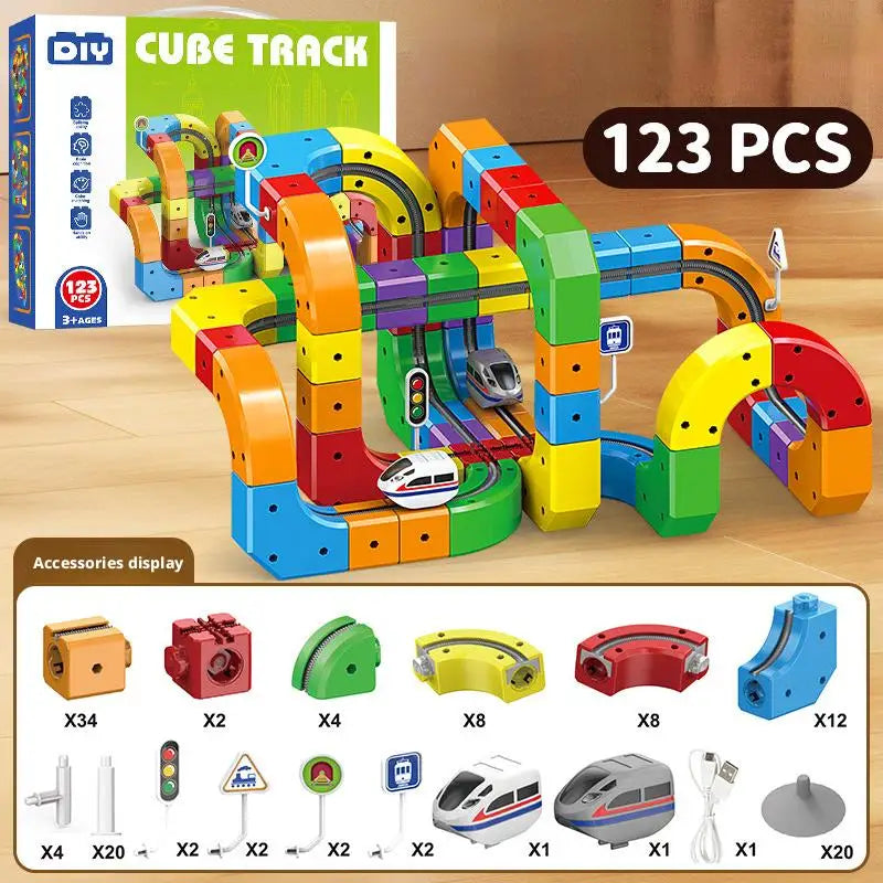STEM Train Track Set – DIY 3D Railway Building Toy with Electric Train