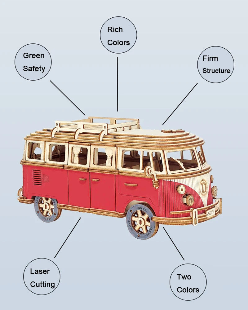 3D Wooden Puzzle Retro Campervan DIY Model Building Toy
