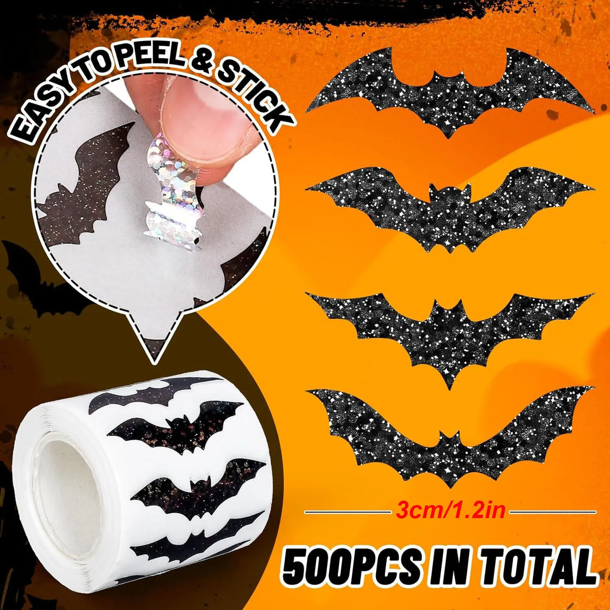 Halloween Bat Stickers – Black Waterproof Glitter Party Decor