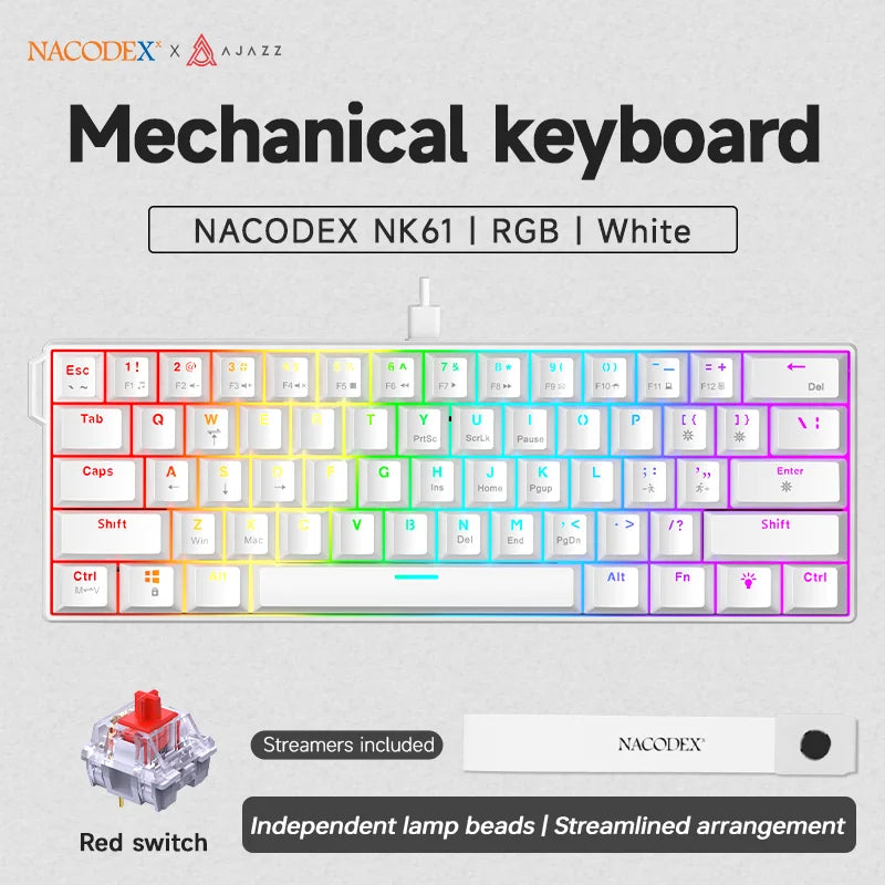 60% Mechanical Gaming Keyboard – 61 Key RGB Hot-Swappable