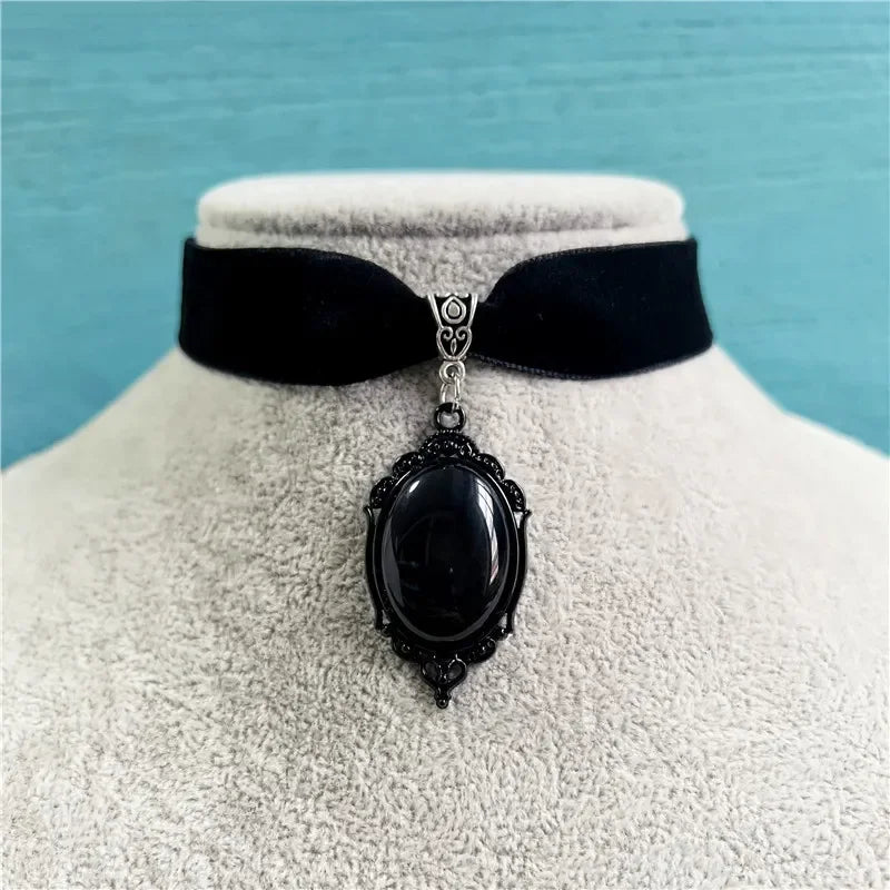 Gothic Choker Necklace Velvet Vampire Pendant