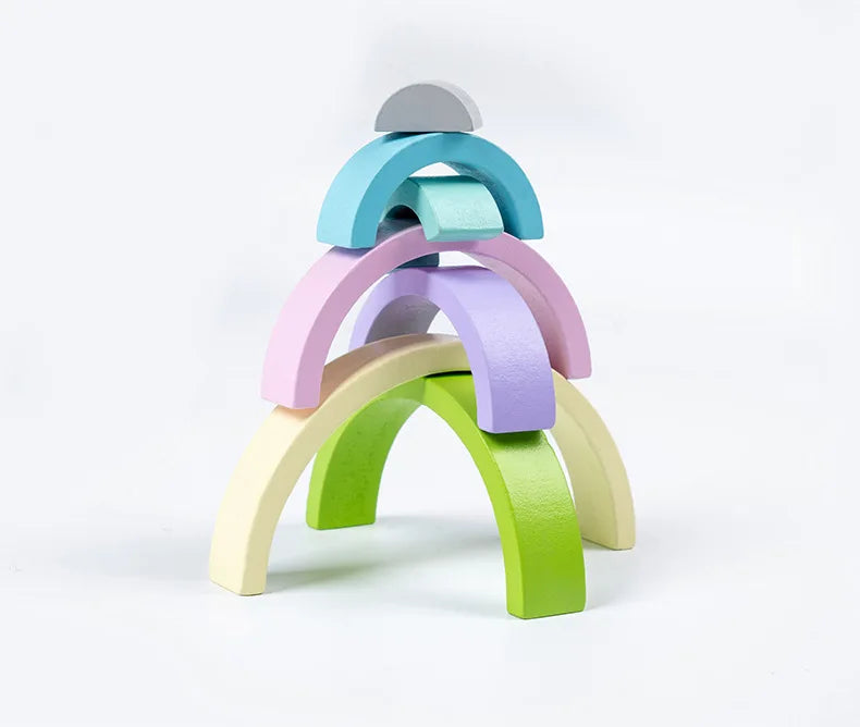 Rainbow Wooden Building Blocks Stacking Toy for Kids