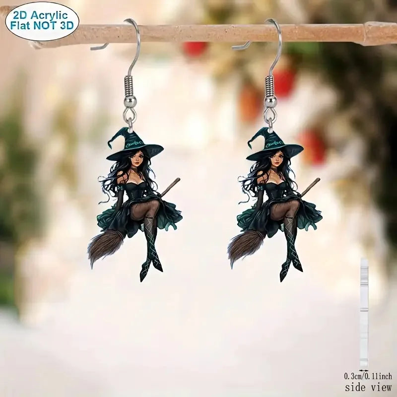 Halloween Witch Earrings for Women Acrylic Drop Jewelry