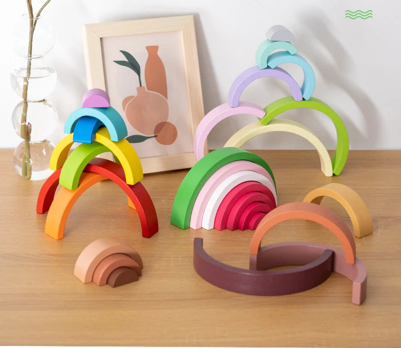 Rainbow Wooden Building Blocks Stacking Toy for Kids