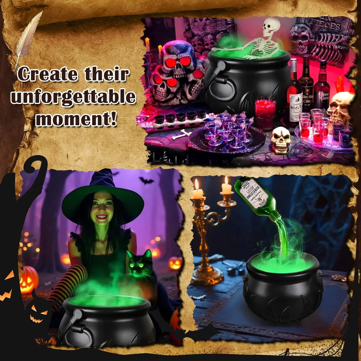 Halloween Cauldron Decoration, Floating Potion Fog Effect with Lights