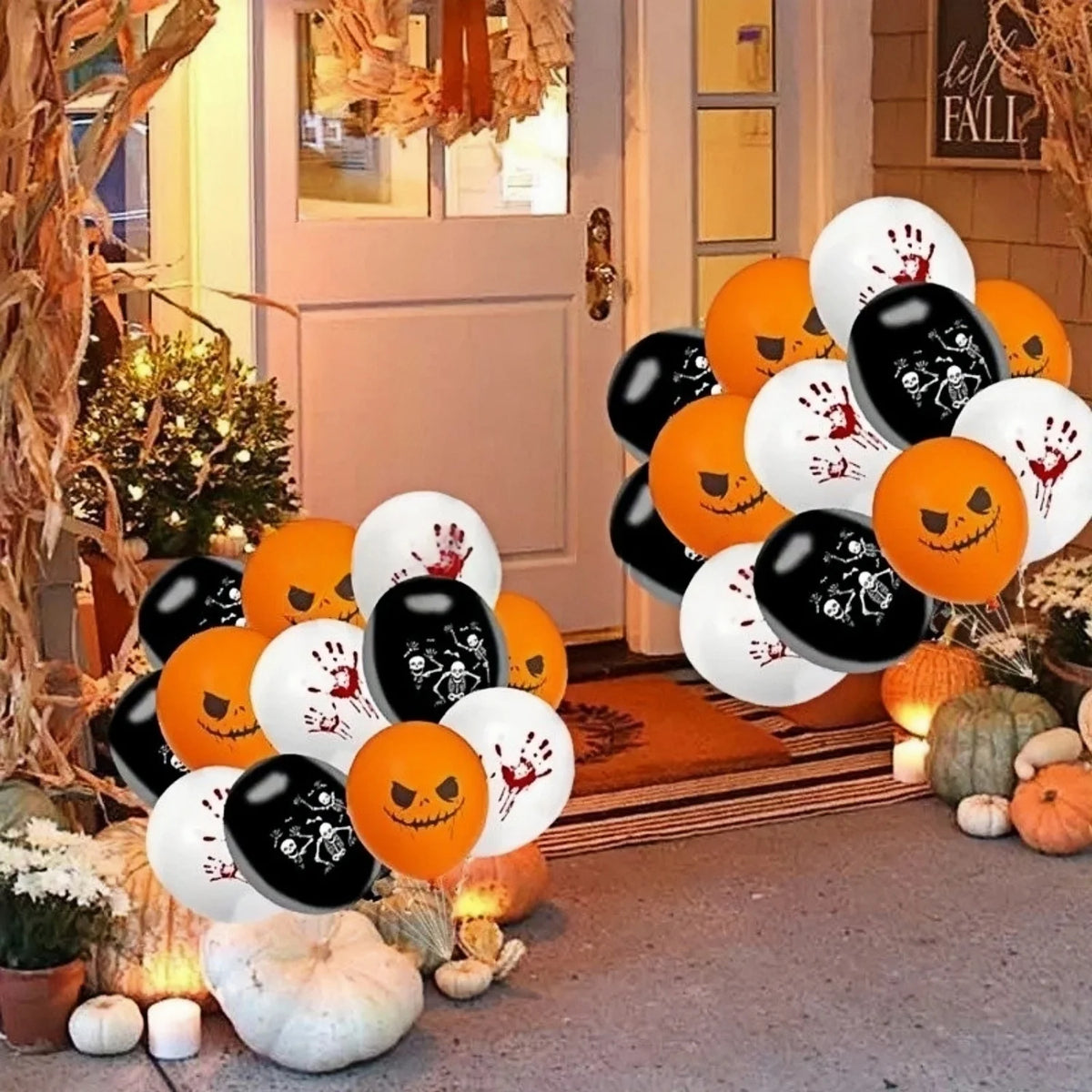 12-30pcs 12 In Latex Balloons 3 Styles Bloody Hand and Skull  Scary Expression Balloons for Halloween Party Decoration Supplies