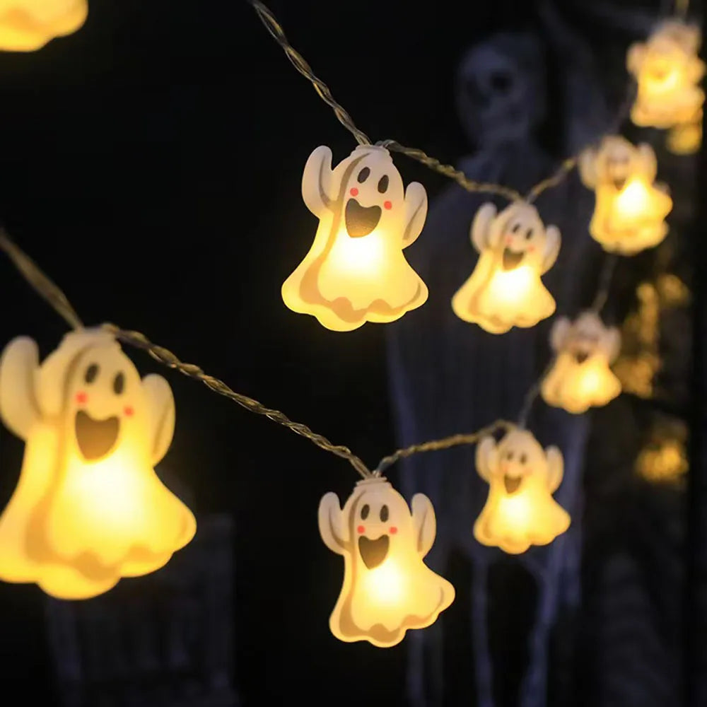 Halloween String Lights – LED Pumpkin Ghost Spider Web Decor