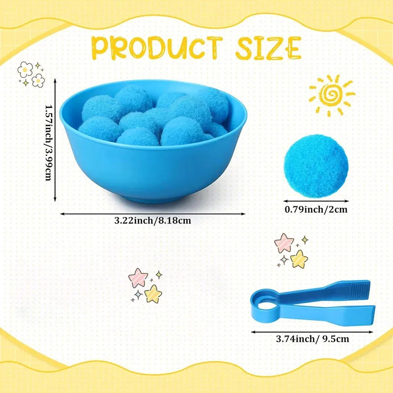 Counting and Sorting Toy with Rainbow Pom Poms & Tweezers